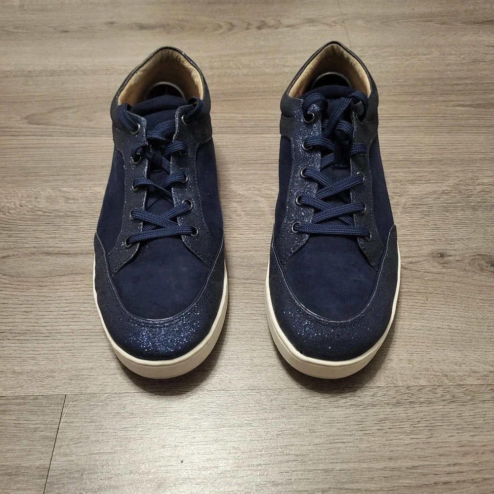 Antonio Melani Navy Blue Suede Glitter Trim Lace Up Sneakers Women 9.5 Celestial